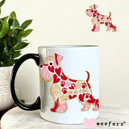 Schnauzer Love Has 4 Paws UV DTF Decal 11oz Coffee Mug Weefers