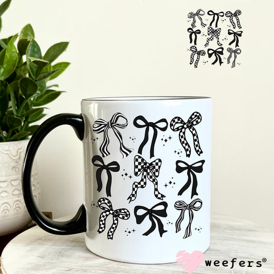 Black Checkered Bows Box UV DTF Decal 11oz Coffee Mug Weefers