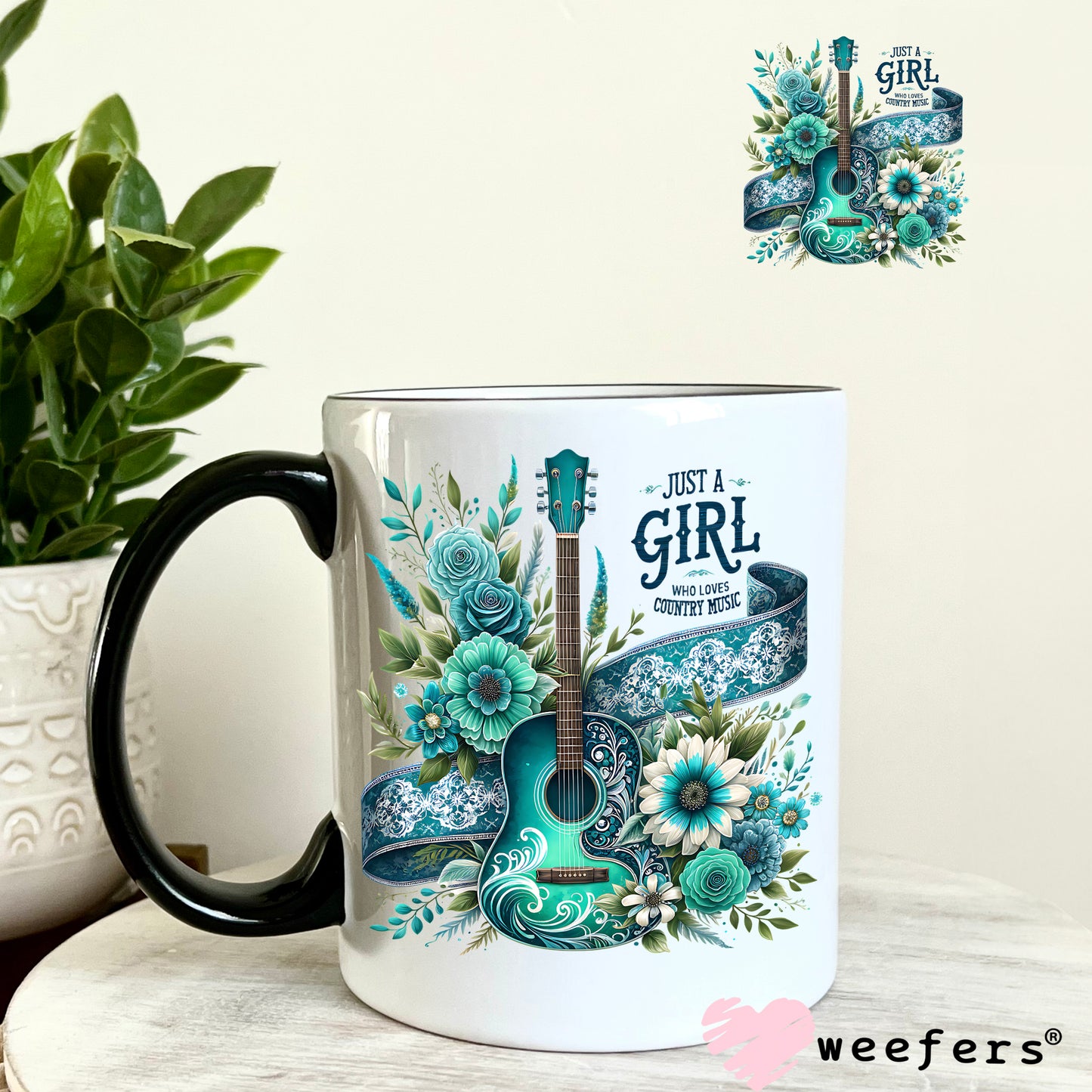 Just a Girl Who Loves Country Music UV DTF Decal 11oz Coffee Mug Weefers