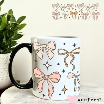 Neutral Coquette Bows UV DTF Cup Wrap 11oz Coffee Mug Weefers