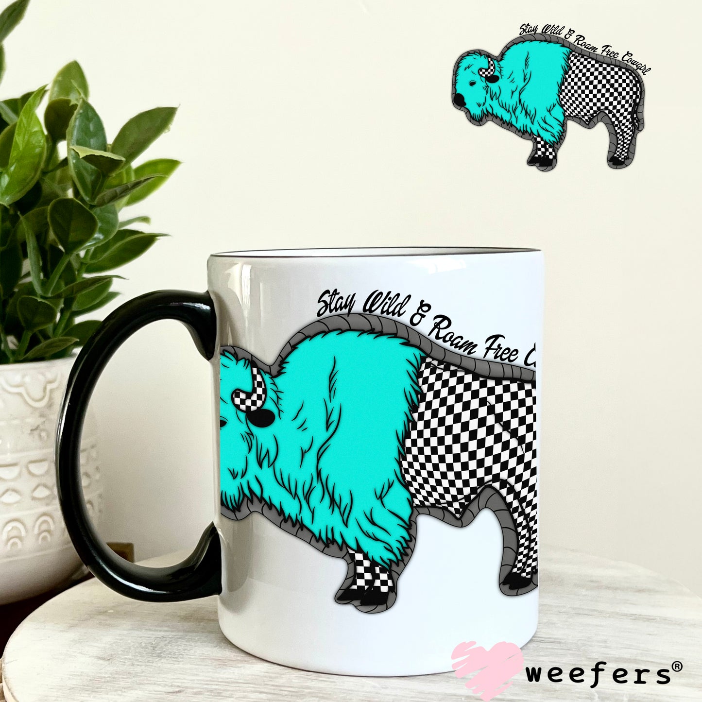 Stay Wild and Roam Free Cowgirl UV DTF Decal 11oz Coffee Mug Weefers