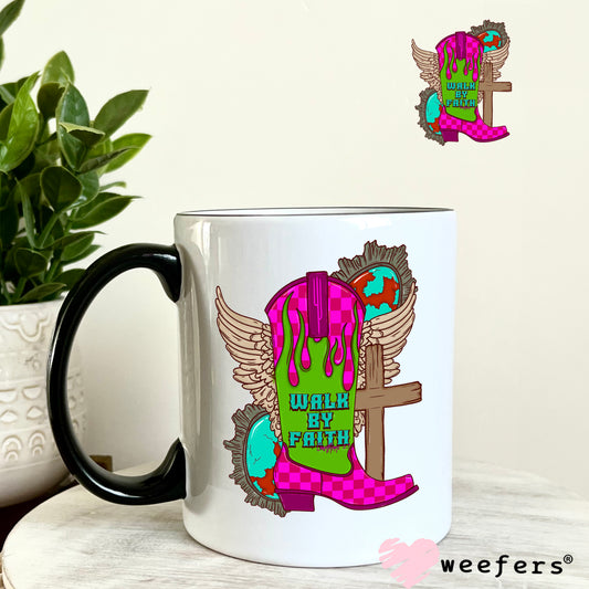 Walk by Faith Cowgirl UV DTF Decal 11oz Coffee Mug Weefers