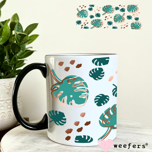 Monstera Leaves Gold UV DTF Cup Wrap 11oz Coffee Mug Weefers