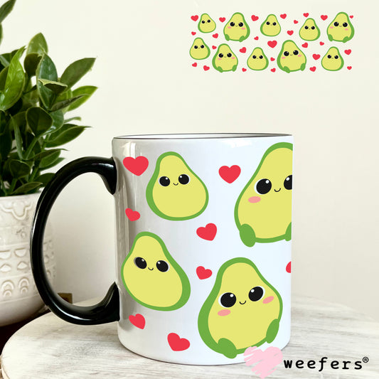 Avocado Lover Red Hearts UV DTF Cup Wrap 11oz Coffee Mug Weefers