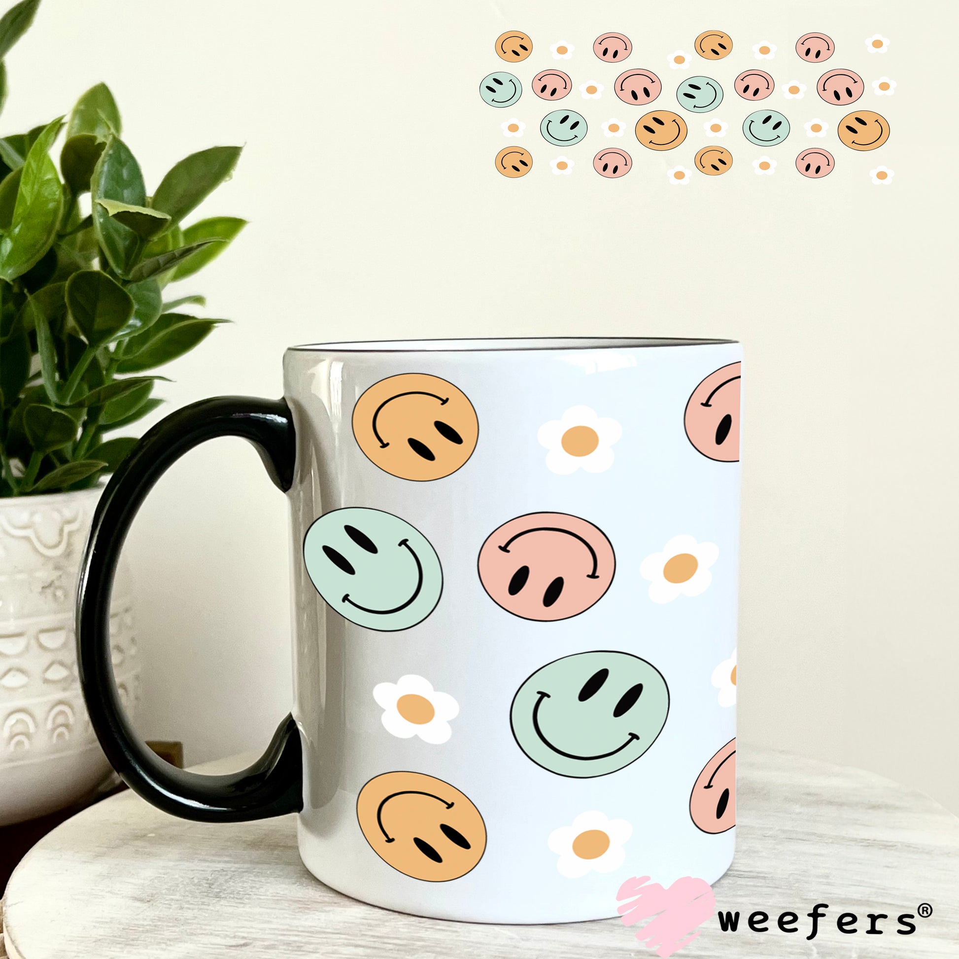 Retro Smile Faces UV DTF Cup Wrap 11oz Coffee Mug Weefers