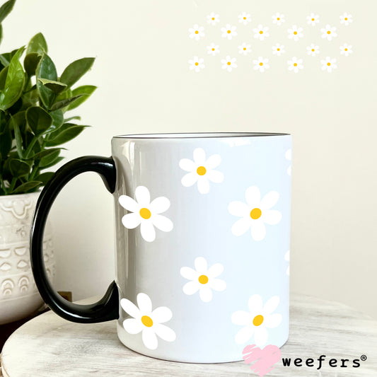 White Daisy Flowers UV DTF Cup Wrap 11oz Coffee Mug Weefers