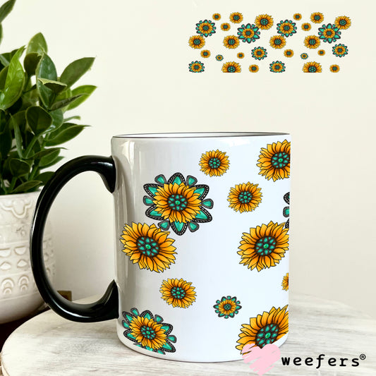 Western Sunflower Flowers UV DTF Cup Wrap 11oz Coffee Mug Weefers