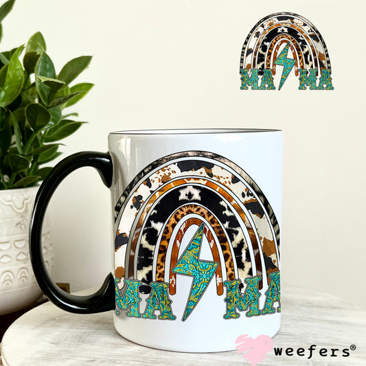 Mama Western Rainbow Lightening Bolt UV DTF Decal 11oz Coffee Mug Weefers
