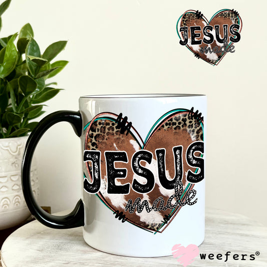 Jesus Western Heart UV DTF Decal 11oz Coffee Mug Weefers