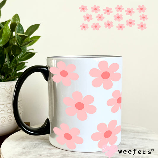 Blush Daisy Flowers UV DTF Cup Wrap 11oz Coffee Mug Weefers