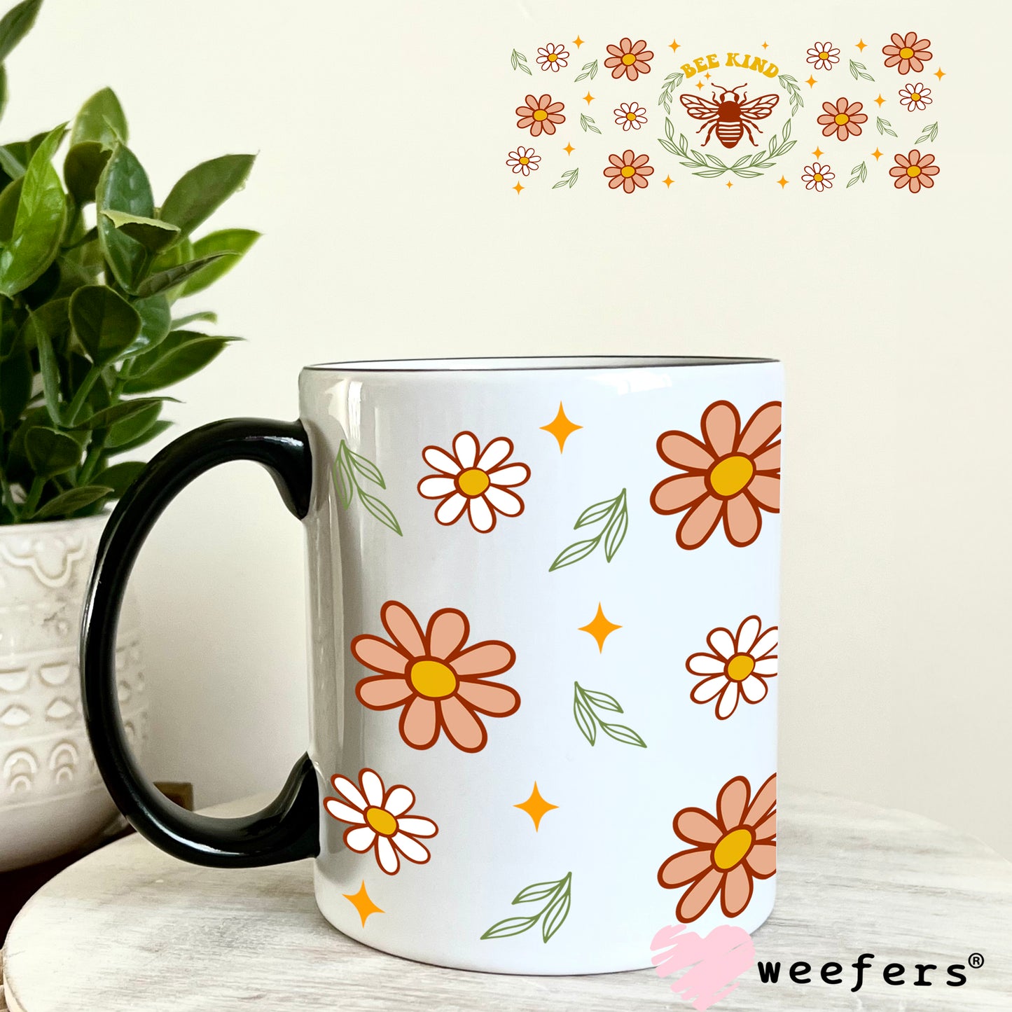 Bee Kind Flowers UV DTF Cup Wrap 11oz Coffee Mug Weefers