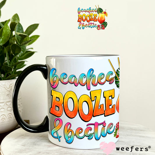 Beaches Booze & Bestie UV DTF Decal 11oz Coffee Mug Weefers