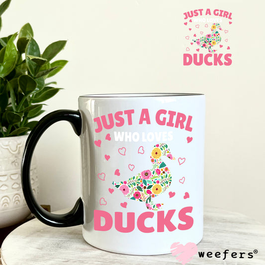 Just a Girl who Loves Ducks UV DTF Decal 11oz Coffee Mug Weefers
