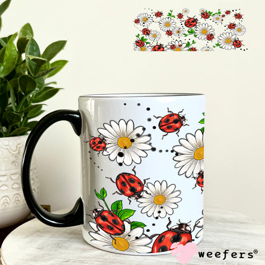 Lady Bug Daisy Flowers UV DTF Cup Wrap 11oz Coffee Mug Weefers