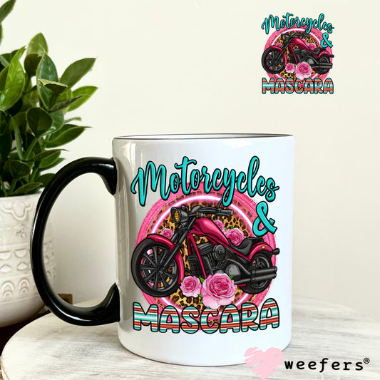 Motorcycles and Mascara UV DTF Decal 11oz Coffee Mug Weefers