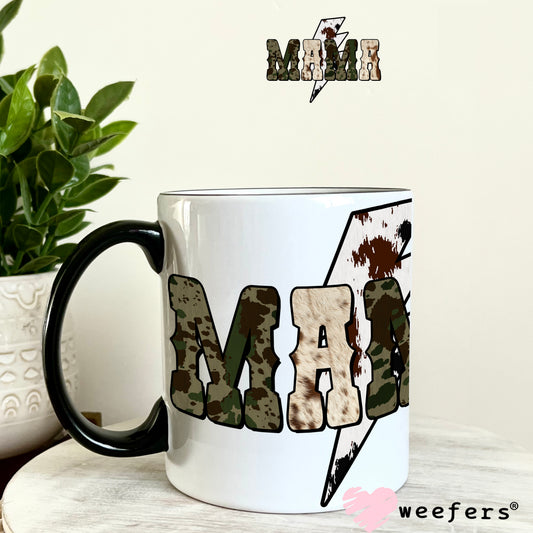 Mama Camo Lightening Bolt UV DTF Decal 11oz Coffee Mug Weefers
