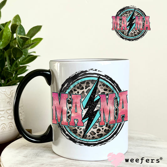 Mama Lightening Bolt Cheetah Print UV DTF Decal 11oz Coffee Mug Weefers