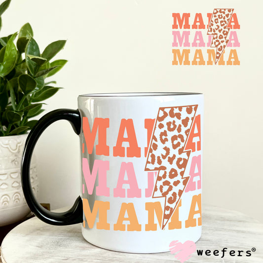 Mama Stacked Cheetah Lightening Bolt UV DTF Decal 11oz Coffee Mug Weefers