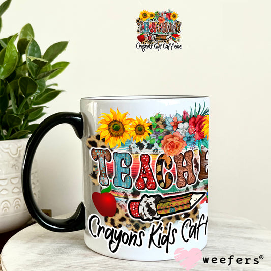 Teacher Crayons Kids Caffeine UV DTF Decal 11oz Coffee Mug Weefers