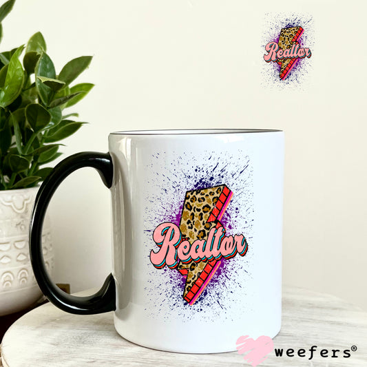 Realtor Lightening Bolt Cheetah UV DTF Decal 11oz Coffee Mug Weefers