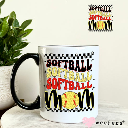 Softball Mom Stacked Wave UV DTF Decal 11oz Coffee Mug Weefers