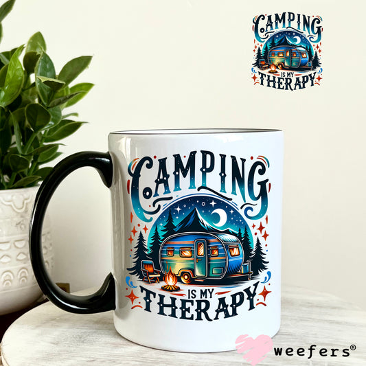 Camping is My Therapy UV DTF Decal 11oz Coffee Mug Weefers