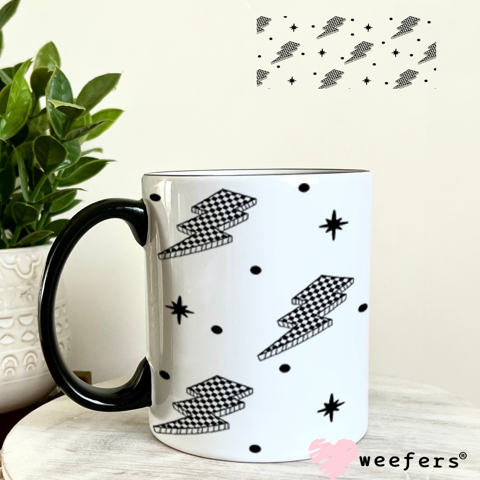 Black Checkered Lightening Bolts UV DTF Cup Wrap - WEEFERS EXCLUSIVE WRAP 11oz Coffee Mug Cup Wrap Weefers