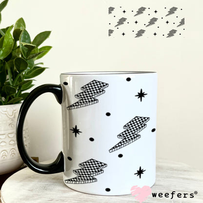 Black Checkered Lightening Bolts UV DTF Cup Wrap - WEEFERS EXCLUSIVE WRAP 11oz Coffee Mug Cup Wrap Weefers