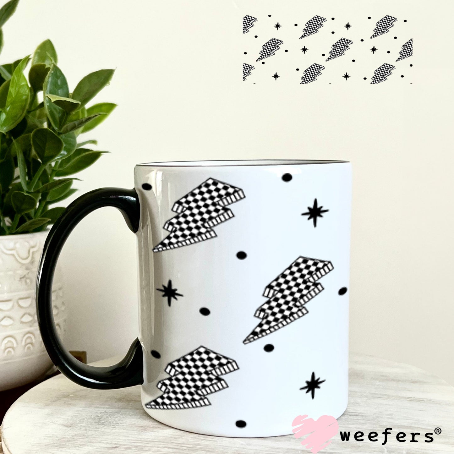Black and White Checkered Lightening Bolts UV DTF Cup Wrap - WEEFERS EXCLUSIVE WRAP 11oz Coffee Mug Cup Wrap Weefers