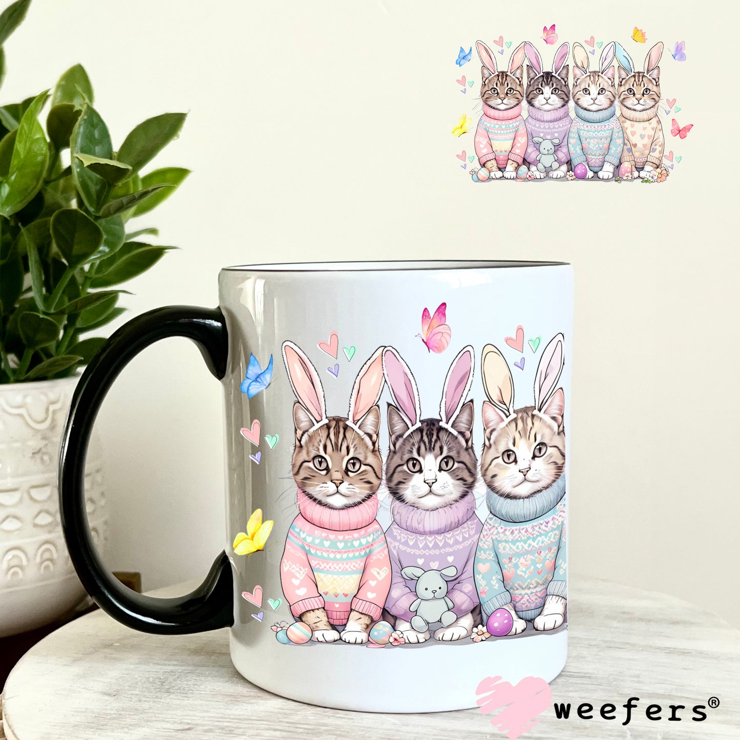 Easter Cat Friends UV DTF Decal 11oz Coffee Mug Weefers