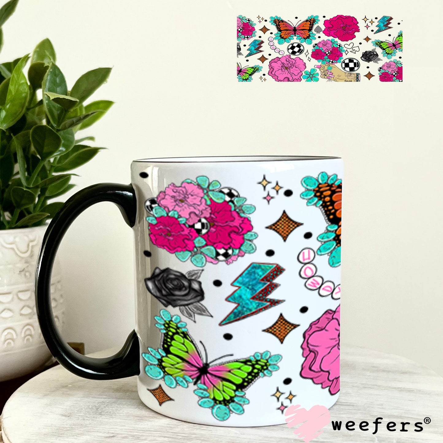 Howdy Pink Flowers Butterflies UV DTF Cup Wrap - WEEFERS EXCLUSIVE WRAP 11oz Coffee Mug Cup Wrap Weefers