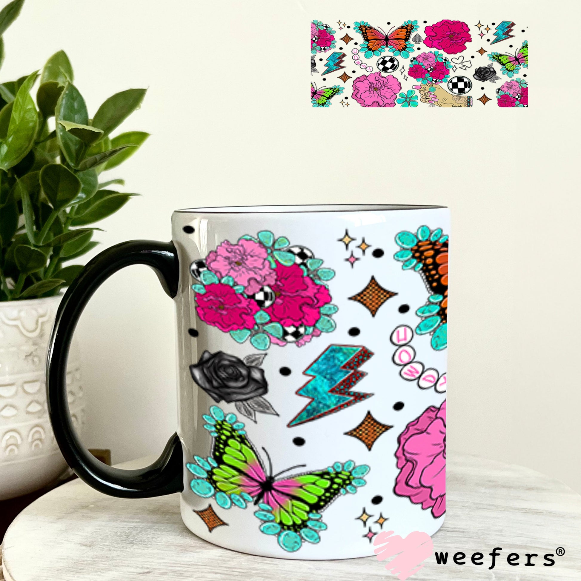 Howdy Pink Flowers Butterflies UV DTF Cup Wrap - WEEFERS EXCLUSIVE WRAP 11oz Coffee Mug Cup Wrap Weefers