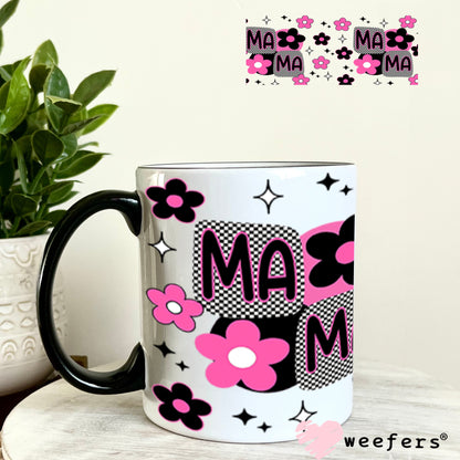 Mama Pink and Black Flowers UV DTF Cup Wrap - Weefers® Exclusive 11oz Coffee Mug Cup Wrap Weefers