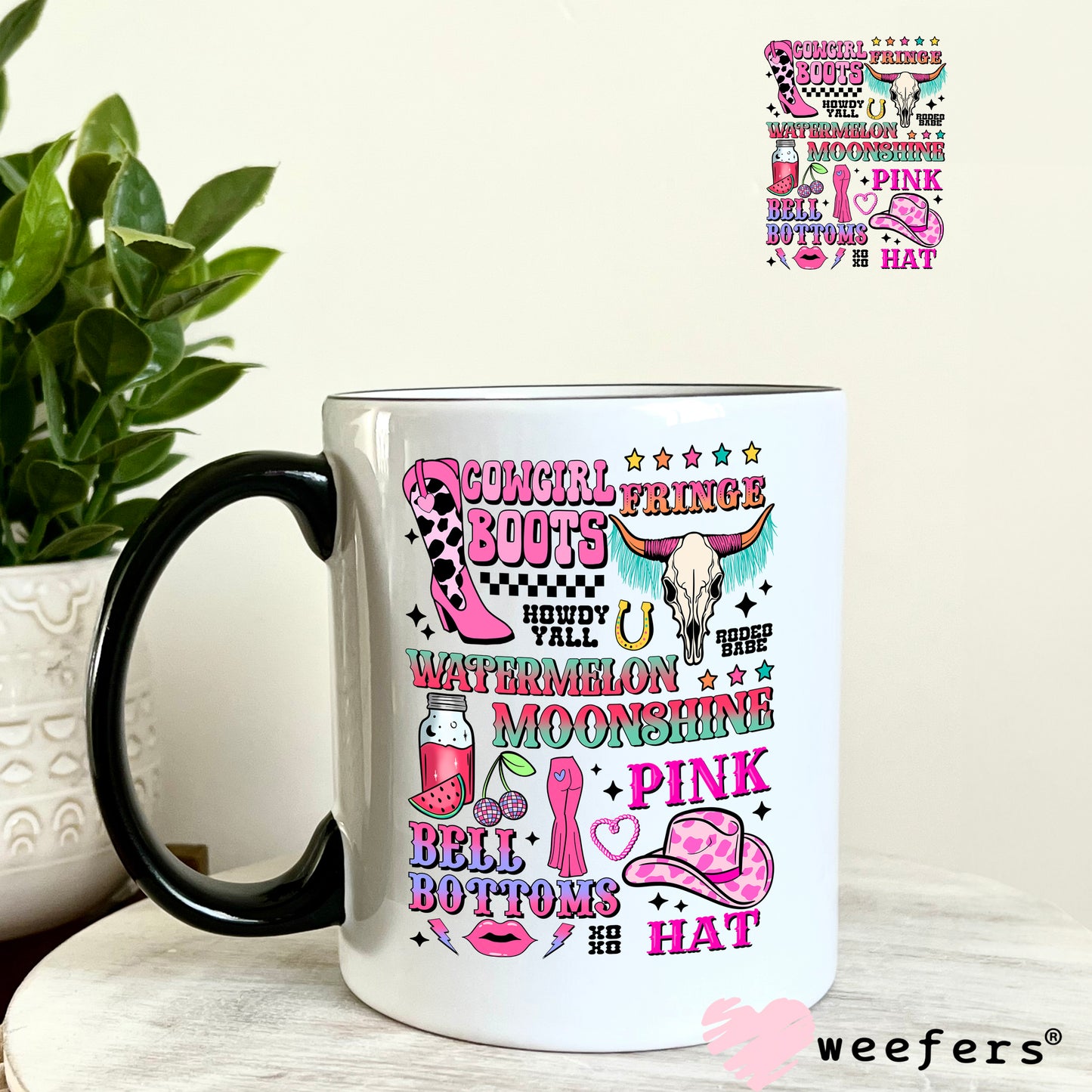 Cowgirl Favorite Things UV DTF Decal 11oz Coffee Mug Weefers