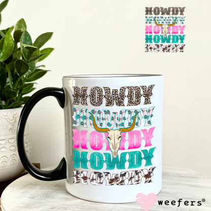 Howdy Howdy Howdy Pink and Teal UV DTF Decal 11oz Coffee Mug Weefers