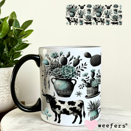 Cows and Succulents UV DTF Cup Wrap 11oz Coffee Mug Weefers