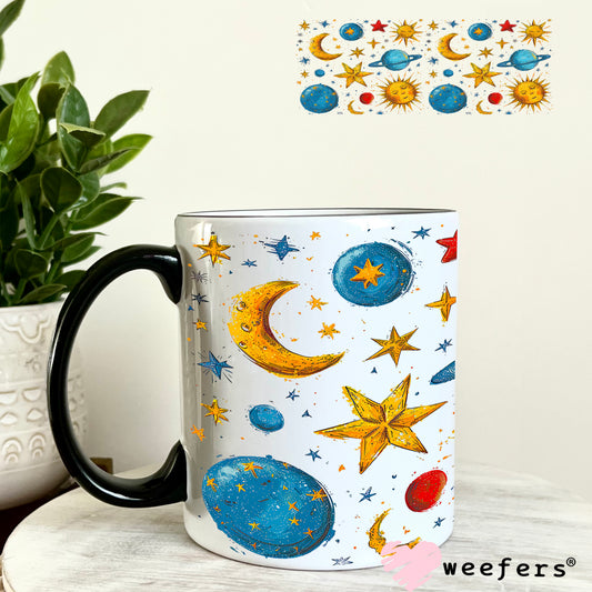 Stars Suns and Moons UV DTF Cup Wrap 11oz Coffee Mug Weefers