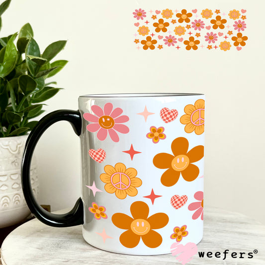 Orange and Pink Daisies UV DTF Cup Wrap 11oz Coffee Mug Weefers