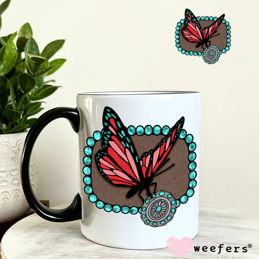 Butterfly Turquoise Necklace UV DTF Decal 11oz Coffee Mug Weefers