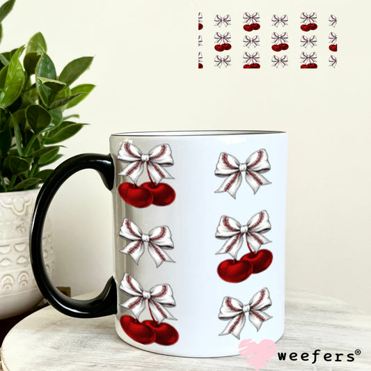 Cherry Bow Baseball UV DTF Cup Wrap - WEEFERS EXCLUSIVE WRAP 11oz Coffee Mug Cup Wrap Weefers