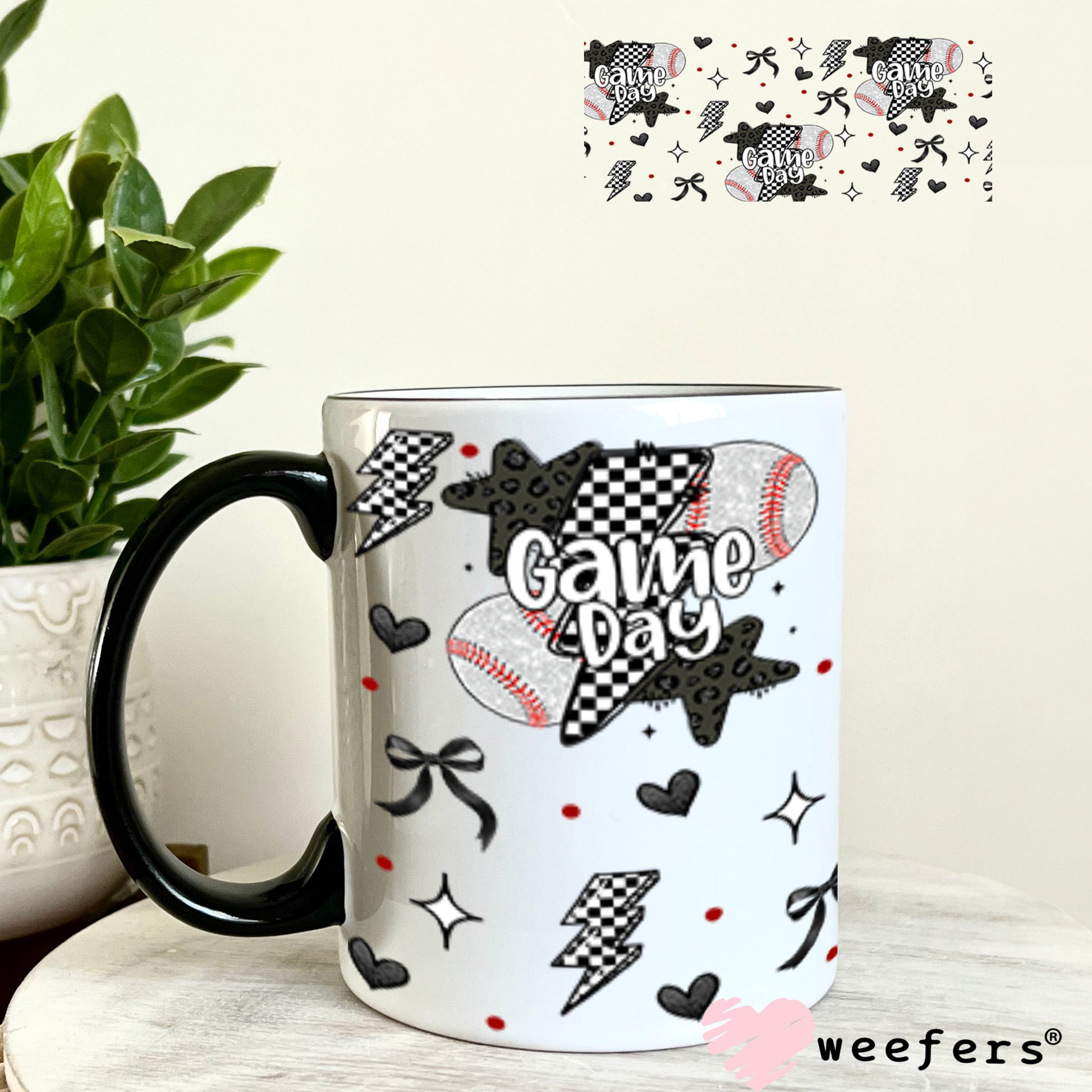 Game Day Baseball Black Checkered Lightening Bolts UV DTF Cup Wrap - WEEFERS EXCLUSIVE WRAP 11oz Coffee Mug Cup Wrap Weefers