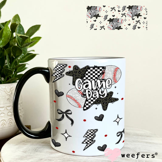 Game Day Baseball Black Checkered Lightening Bolts UV DTF Cup Wrap - WEEFERS EXCLUSIVE WRAP 11oz Coffee Mug Cup Wrap Weefers