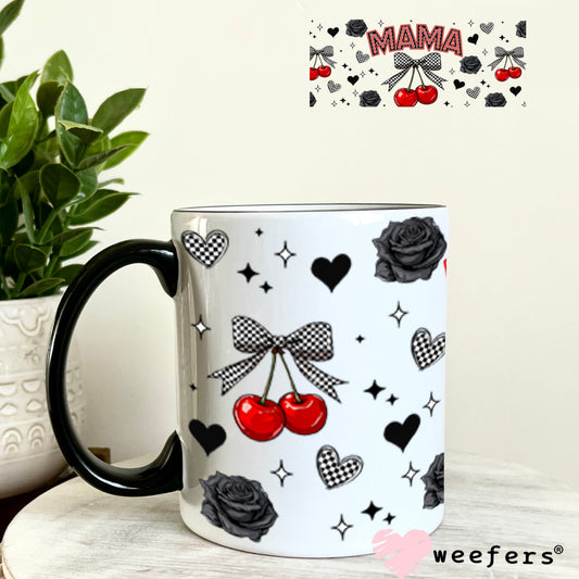 Mama Checkered Bow Cherries UV DTF Cup Wrap - Weefers® Exclusive 11oz Coffee Mug Cup Wrap Weefers