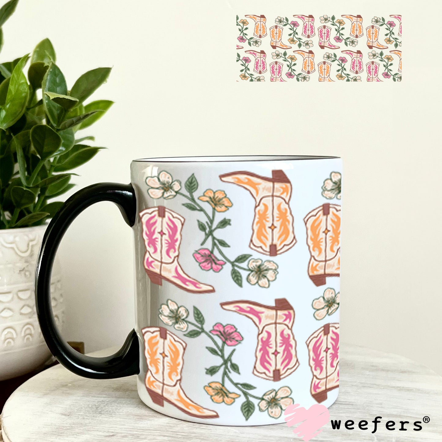 Cowgirl Boots Peach and Pink UV DTF Cup Wrap - WEEFERS EXCLUSIVE WRAP 11oz Coffee Mug Cup Wrap Weefers