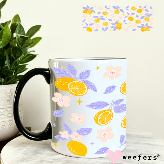 Lemons Purple Leaves UV DTF Cup Wrap 11oz Coffee Mug Weefers