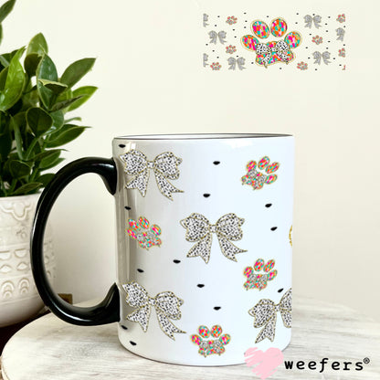 Dog Paw and Black Dotted Bows UV DTF Cup Wrap - Exclusive WEEFERS WRAP 11oz Coffee Mug Cup Wrap Weefers