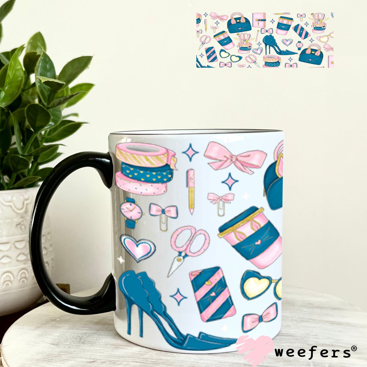 Blue and Pink Girl Planner UV DTF Cup Wrap - Exclusive WEEFERS WRAP 11oz Coffee Mug Cup Wrap Weefers