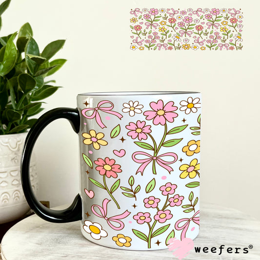 Pink and White Dainty Wild Flowers UV DTF Cup Wrap 11oz Coffee Mug Weefers