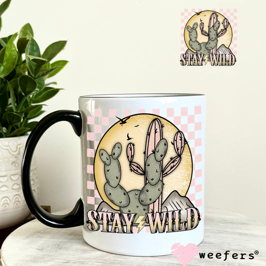 Stay Wild Pink and Green Cactus UV DTF Decal 11oz Coffee Mug Weefers