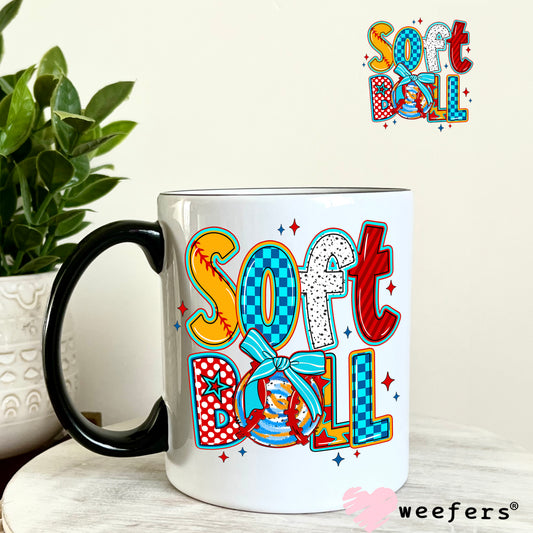 Softball Red Yellow Blue UV DTF Decal 11oz Coffee Mug Weefers